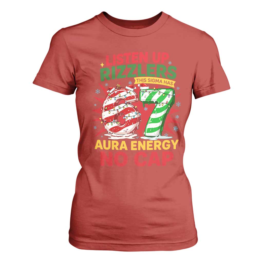 Funny Christmas 67 Meme T Shirt For Women Listen Up Rizzlers This Sigma Has 67 Aura Energy No Cap TS11 Red Print Your Wear