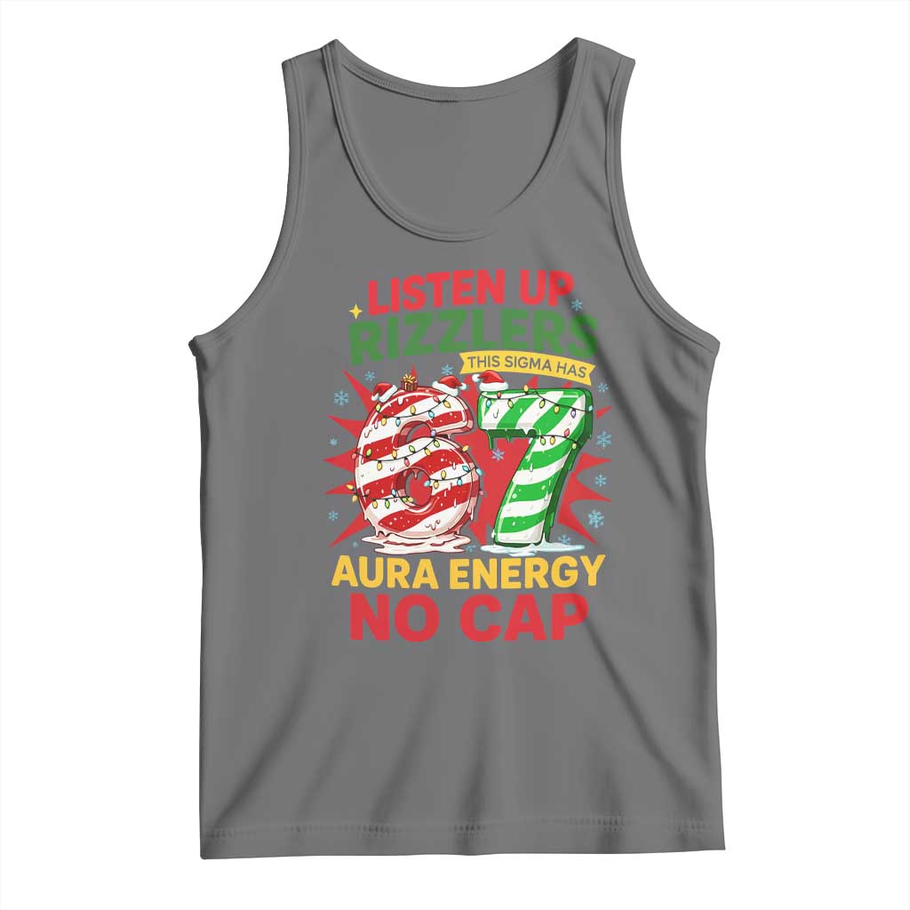 Funny Christmas 67 Meme Tank Top Listen Up Rizzlers This Sigma Has 67 Aura Energy No Cap TS11 Black Heather Print Your Wear