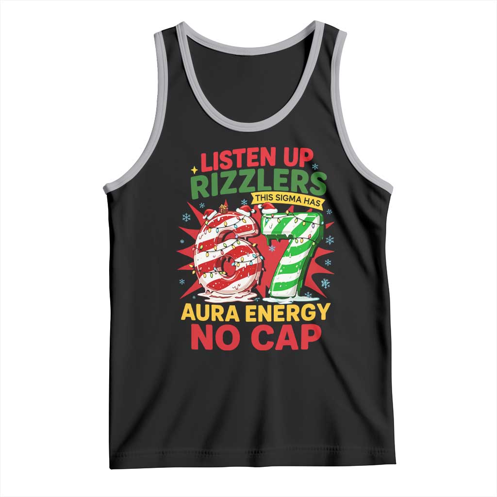 Funny Christmas 67 Meme Tank Top Listen Up Rizzlers This Sigma Has 67 Aura Energy No Cap TS11 Black Athletic Heather Print Your Wear