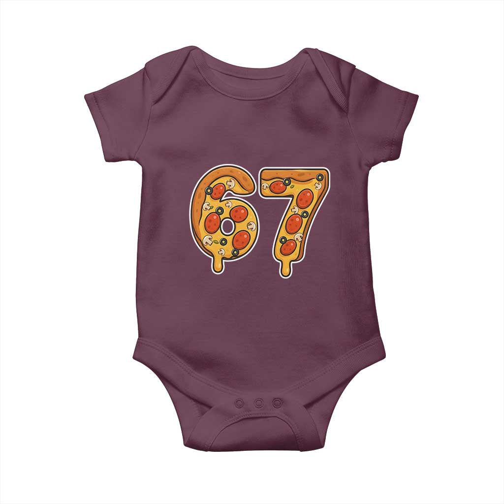 Funny 67 Pizza Lover Baby Onesie Six Seven Gen Alpha Slang TS11 Maroon Print Your Wear