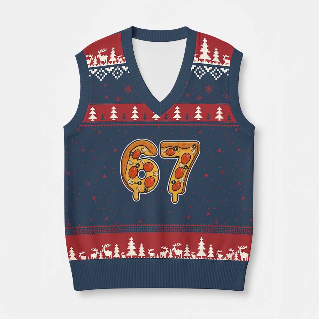 Funny 67 Pizza Lover V-Neck Knit Sweater Vest Six Seven Gen Alpha Slang TS11 Navy Red Print Your Wear