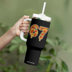 Funny 67 Pizza Lover Tumbler With Handle Six Seven Gen Alpha Slang TS11 Print Your Wear