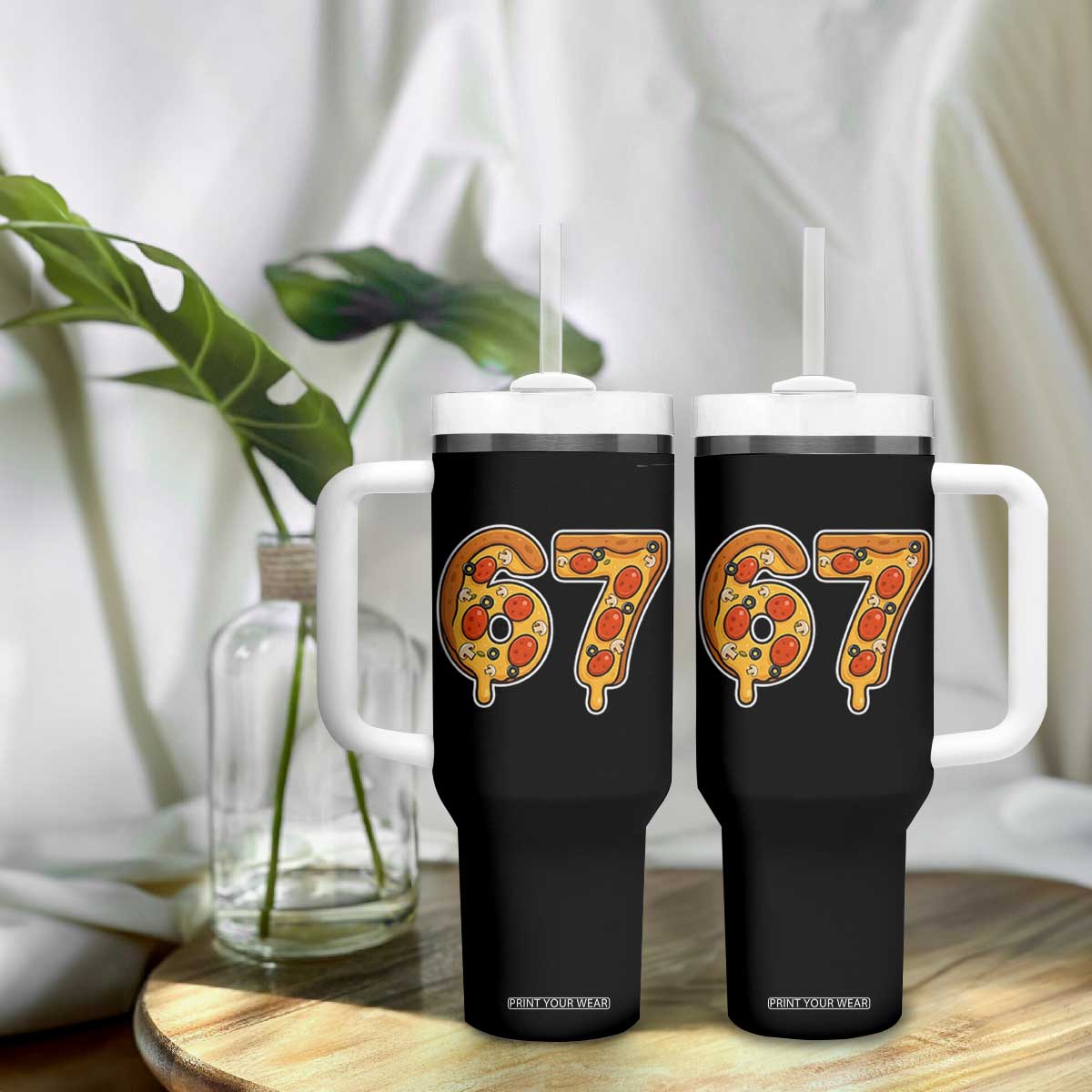 Funny 67 Pizza Lover Tumbler With Handle Six Seven Gen Alpha Slang TS11 Print Your Wear