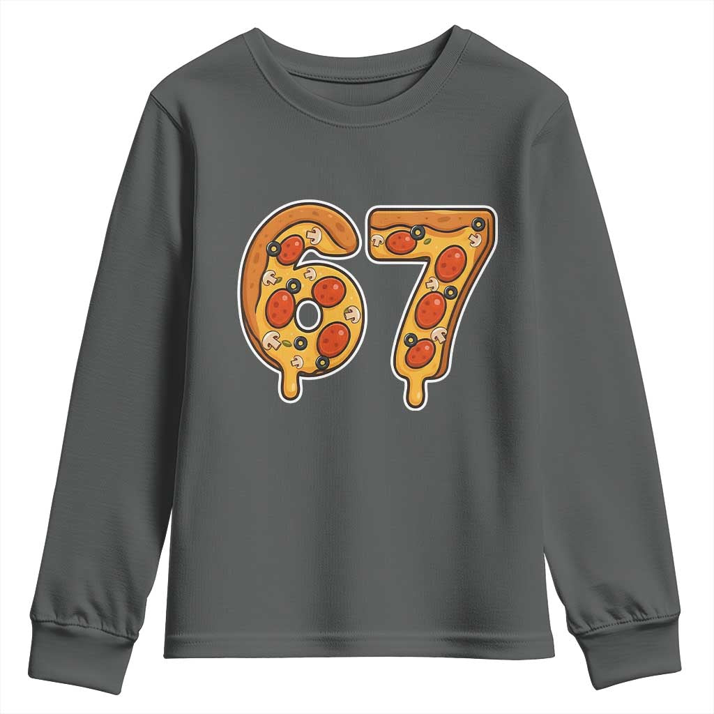 Funny 67 Pizza Lover Youth Sweatshirt Six Seven Gen Alpha Slang TS11 Dark Heather Print Your Wear
