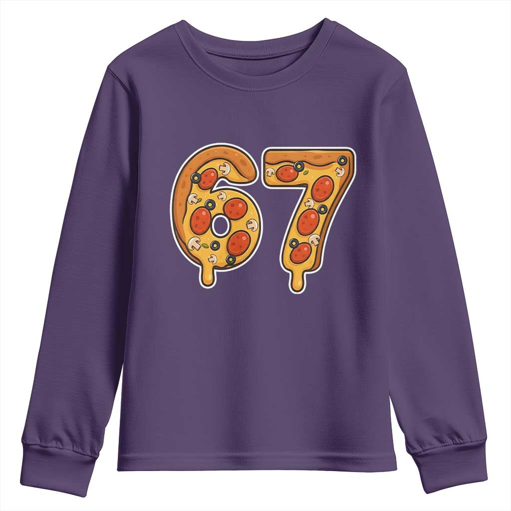 Funny 67 Pizza Lover Youth Sweatshirt Six Seven Gen Alpha Slang TS11 Purple Print Your Wear