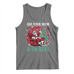 Ask Your Mom If I Am Real Christmas Santa Tank Top Funny Dirty Xmas TS11 Black Heather Print Your Wear
