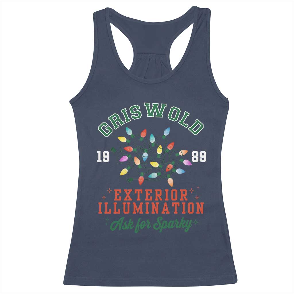 Funny Christmas Griswold Exterior Illumination Racerback Tank Top Ask For Sparky Xmas Movie TS11 Navy Print Your Wear