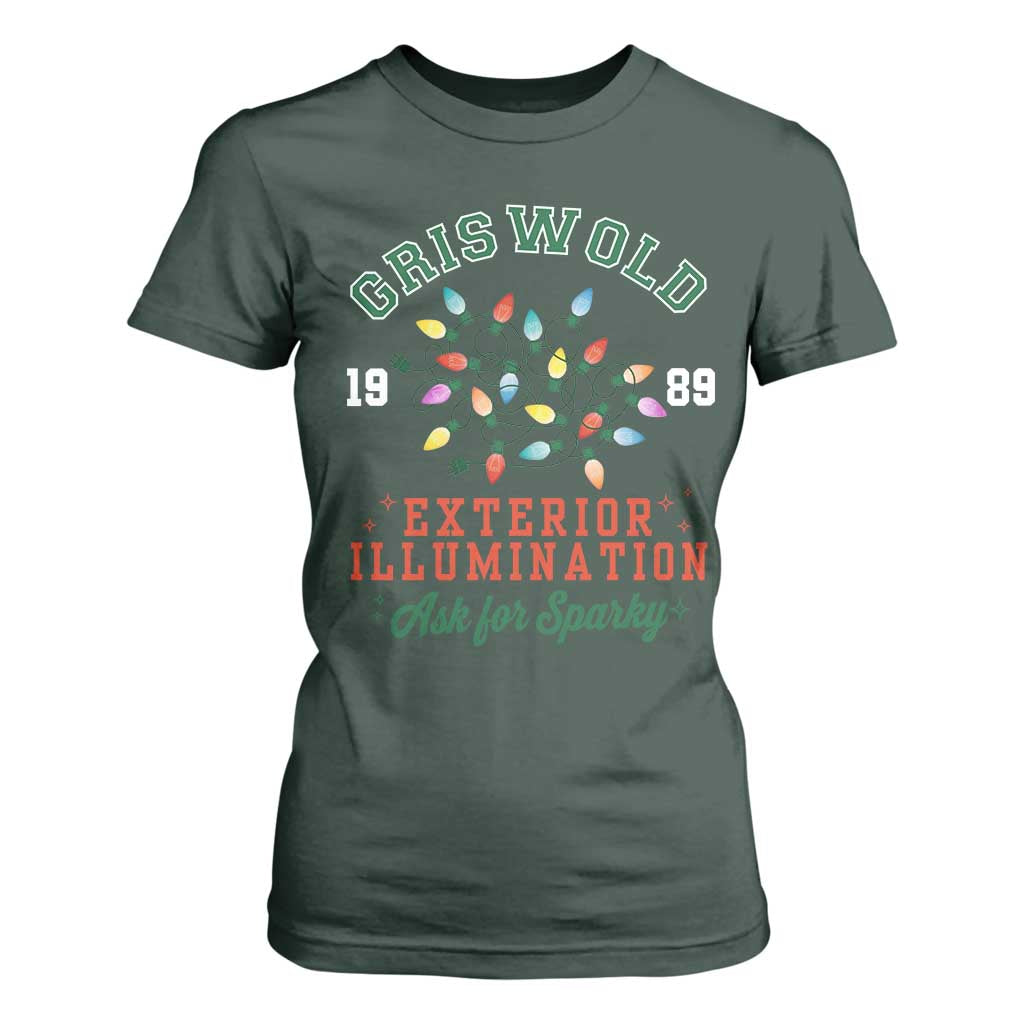 Funny Christmas Griswold Exterior Illumination T Shirt For Women Ask For Sparky Xmas Movie TS11 Dark Forest Green Print Your Wear