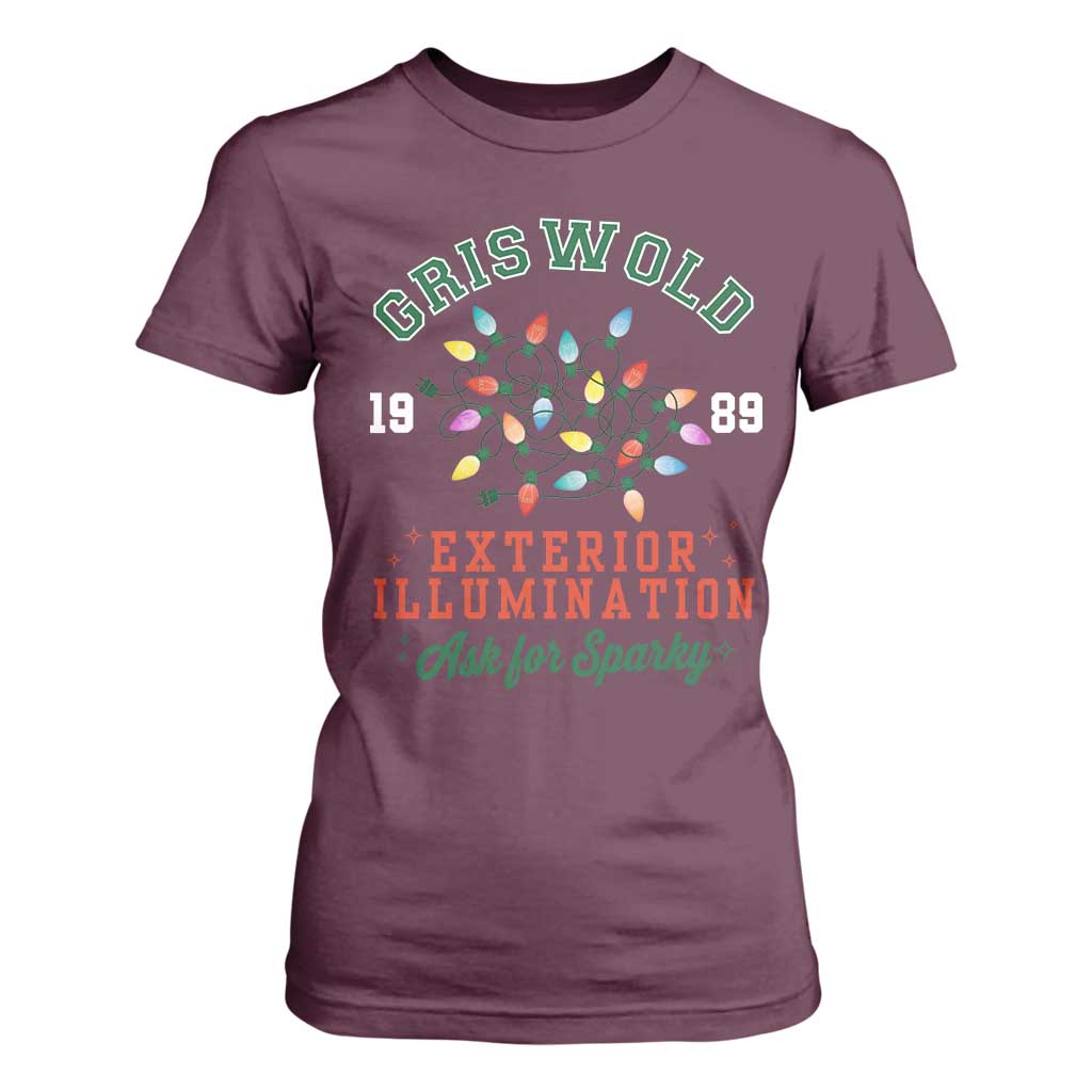 Funny Christmas Griswold Exterior Illumination T Shirt For Women Ask For Sparky Xmas Movie TS11 Maroon Print Your Wear