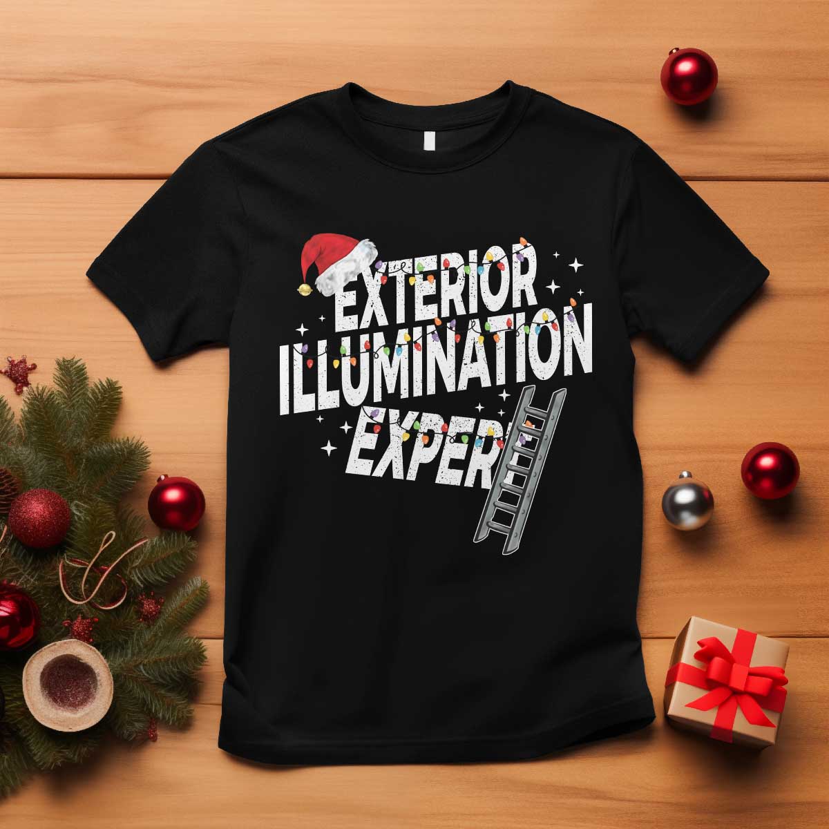 Funny Christmas Exterior Illumination Expert T Shirt Xmas Lights Decorator TS11 Black Print Your Wear