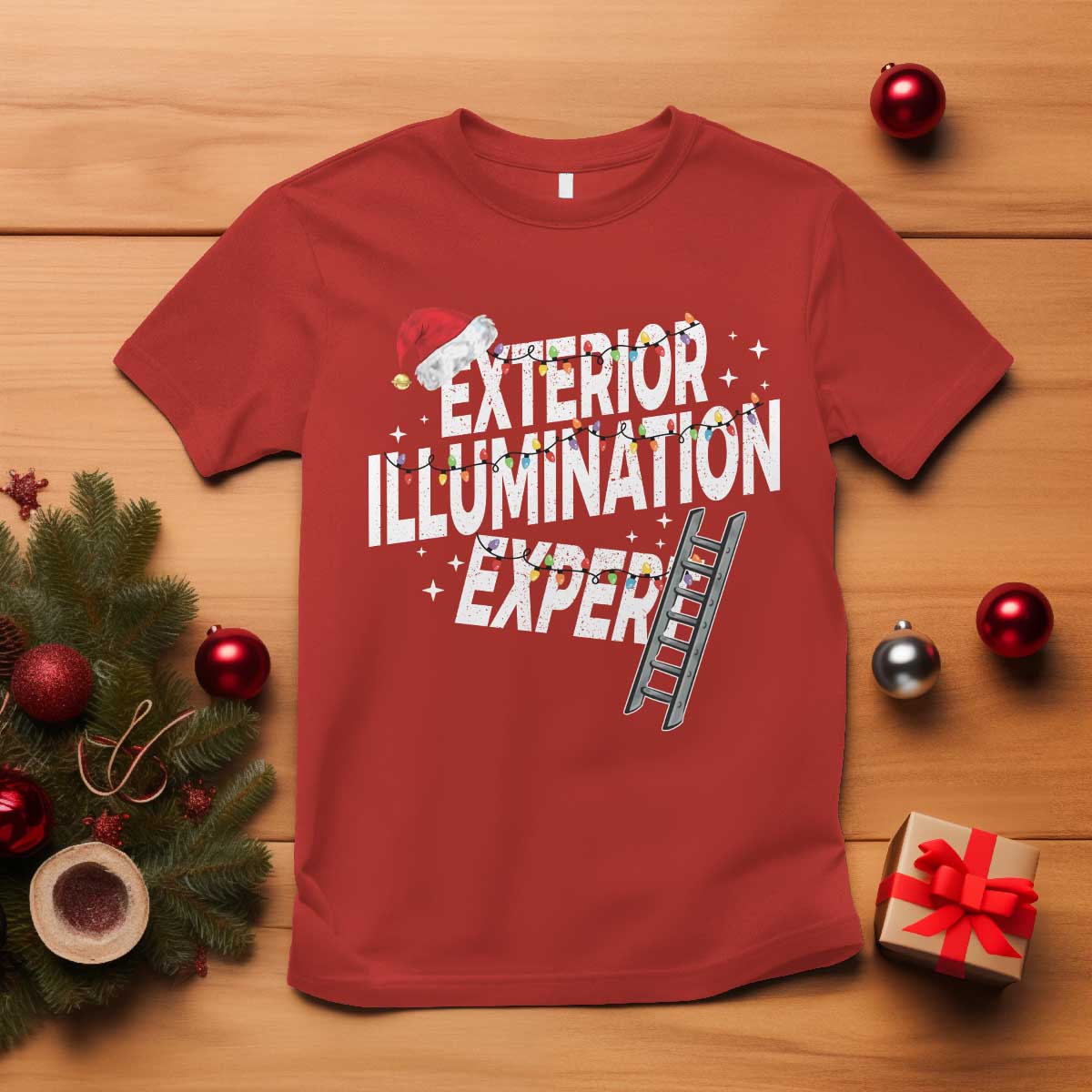 Funny Christmas Exterior Illumination Expert T Shirt Xmas Lights Decorator TS11 Red Print Your Wear
