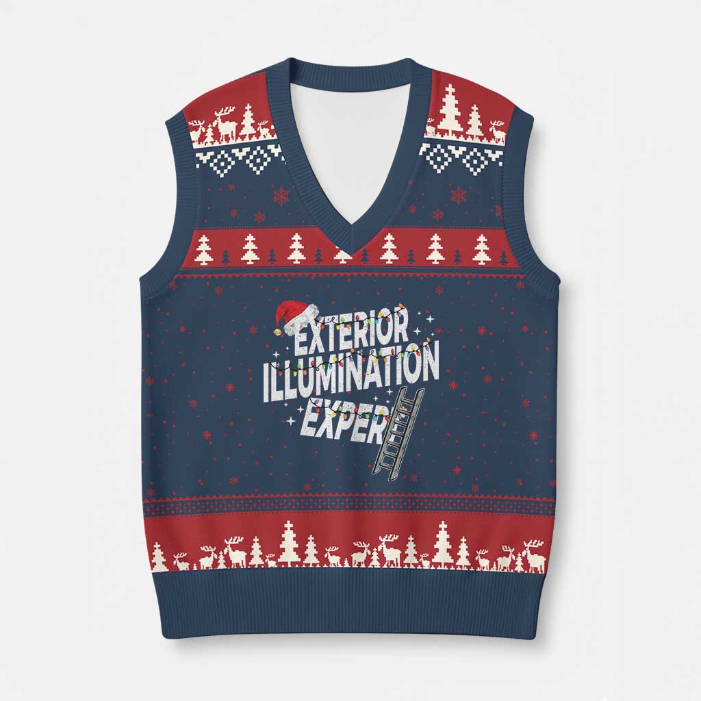 Funny Xmas Exterior Illumination Expert V-Neck Knit Sweater Vest Xmas Lights Decorator TS11 Navy Red Print Your Wear
