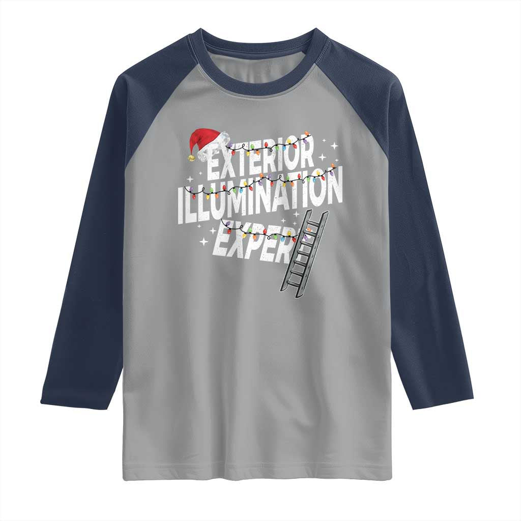 Funny Christmas Exterior Illumination Expert Raglan Shirt Xmas Lights Decorator TS11 Sport Gray Navy Print Your Wear