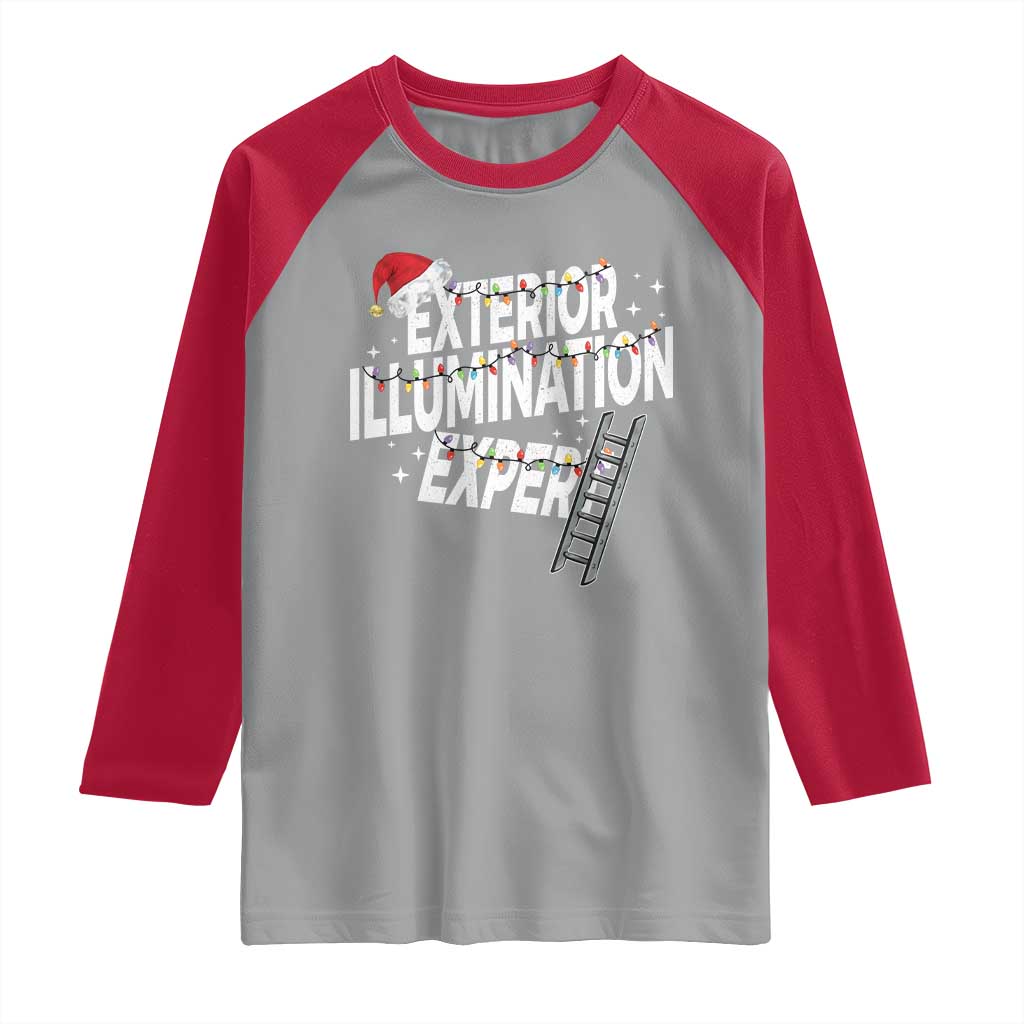 Funny Christmas Exterior Illumination Expert Raglan Shirt Xmas Lights Decorator TS11 Sport Gray Red Print Your Wear