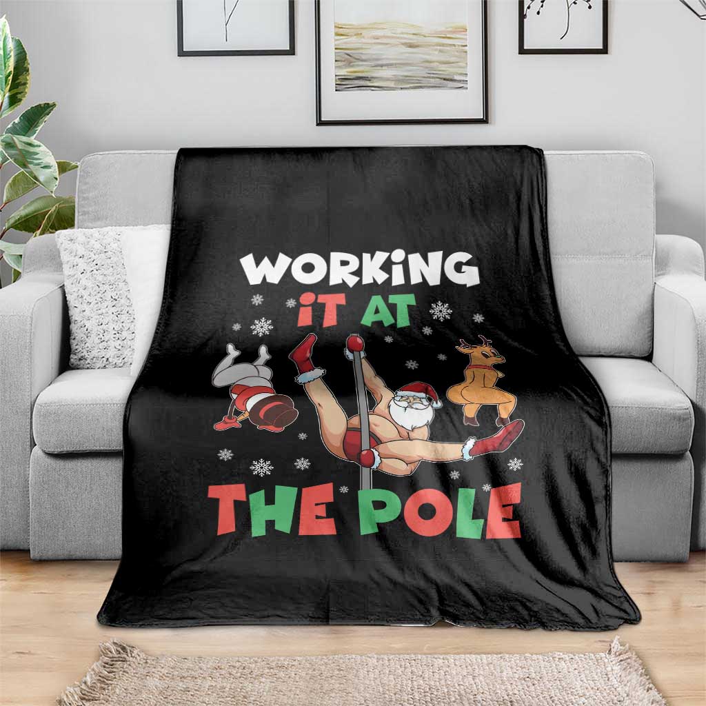 Funny Christmas Naughty Santa Throw Blanket Working It At The Pole TS11 Print Your Wear
