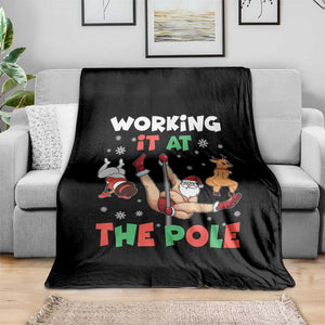 Funny Christmas Naughty Santa Throw Blanket Working It At The Pole TS11 Print Your Wear