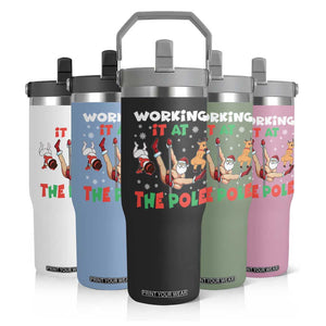 Funny Christmas Naughty Santa Flip Straw Tumbler Working It At The Pole TS11 Print Your Wear