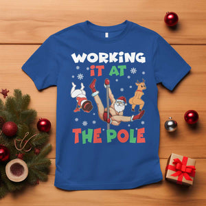 Funny Christmas Naughty Santa T Shirt Working It At The Pole TS11 Royal Blue Print Your Wear