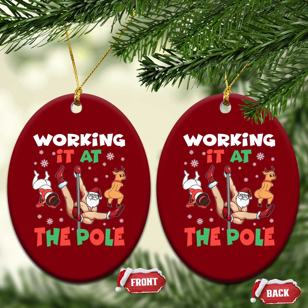 Funny Christmas Naughty Santa Ceramic Ornament Working It At The Pole TS11 Print Your Wear