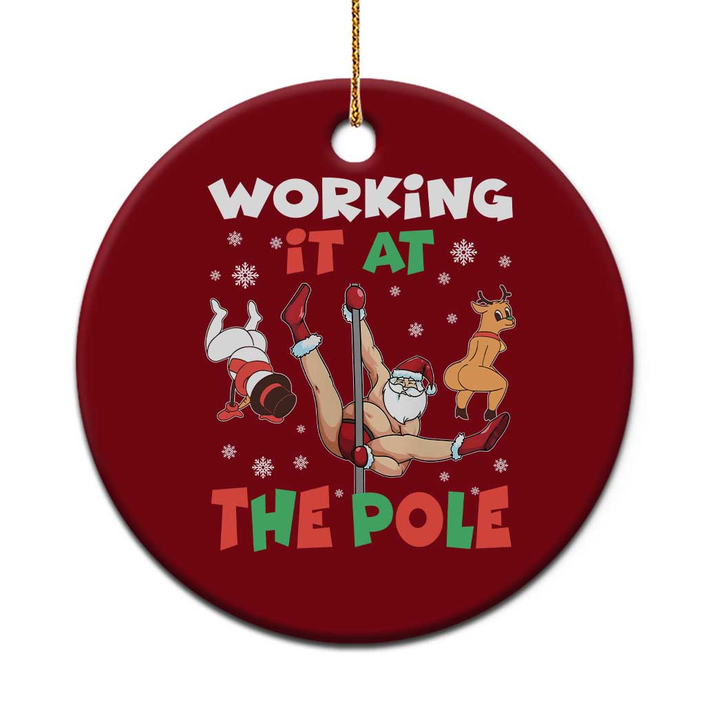 Funny Christmas Naughty Santa Ceramic Ornament Working It At The Pole TS11 1pc Red Print Your Wear