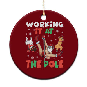Funny Christmas Naughty Santa Ceramic Ornament Working It At The Pole TS11 1pc Red Print Your Wear