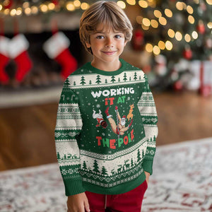 Funny Xmas Naughty Santa Ugly Christmas Sweater Working It At The Pole TS11 Forest Green Beige Print Your Wear