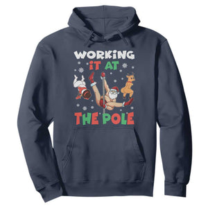 Funny Christmas Naughty Santa Hoodie Working It At The Pole TS11 Navy Print Your Wear