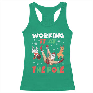 Funny Christmas Naughty Santa Racerback Tank Top Working It At The Pole TS11 Irish Green Print Your Wear