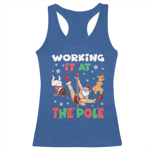 Funny Christmas Naughty Santa Racerback Tank Top Working It At The Pole TS11 Royal Blue Print Your Wear