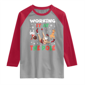 Funny Christmas Naughty Santa Raglan Shirt Working It At The Pole TS11 Sport Gray Red Print Your Wear
