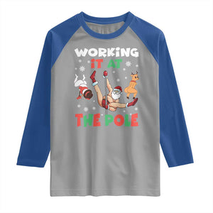 Funny Christmas Naughty Santa Raglan Shirt Working It At The Pole TS11 Sport Gray Royal Print Your Wear