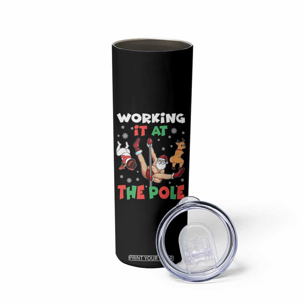 Funny Christmas Naughty Santa Skinny Tumbler Working It At The Pole TS11 Print Your Wear