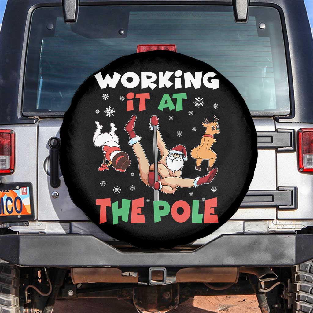 Funny Christmas Naughty Santa Spare Tire Cover Working It At The Pole TS11 No hole Black Print Your Wear