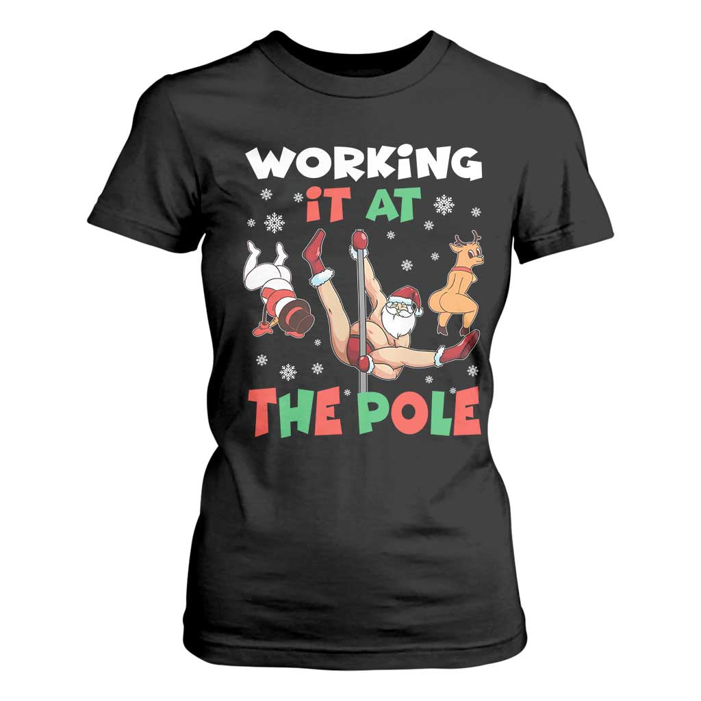 Funny Christmas Naughty Santa T Shirt For Women Working It At The Pole TS11 Black Print Your Wear