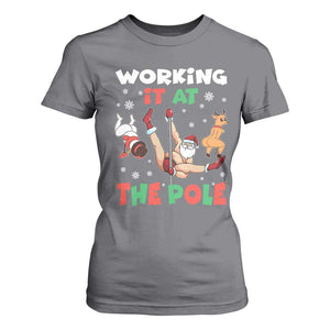 Funny Christmas Naughty Santa T Shirt For Women Working It At The Pole TS11 Charcoal Print Your Wear