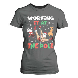 Funny Christmas Naughty Santa T Shirt For Women Working It At The Pole TS11 Dark Heather Print Your Wear