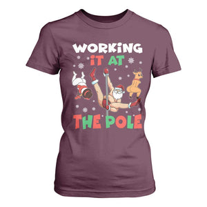 Funny Christmas Naughty Santa T Shirt For Women Working It At The Pole TS11 Maroon Print Your Wear