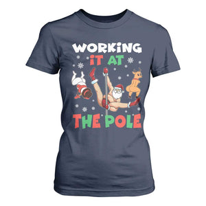 Funny Christmas Naughty Santa T Shirt For Women Working It At The Pole TS11 Navy Print Your Wear