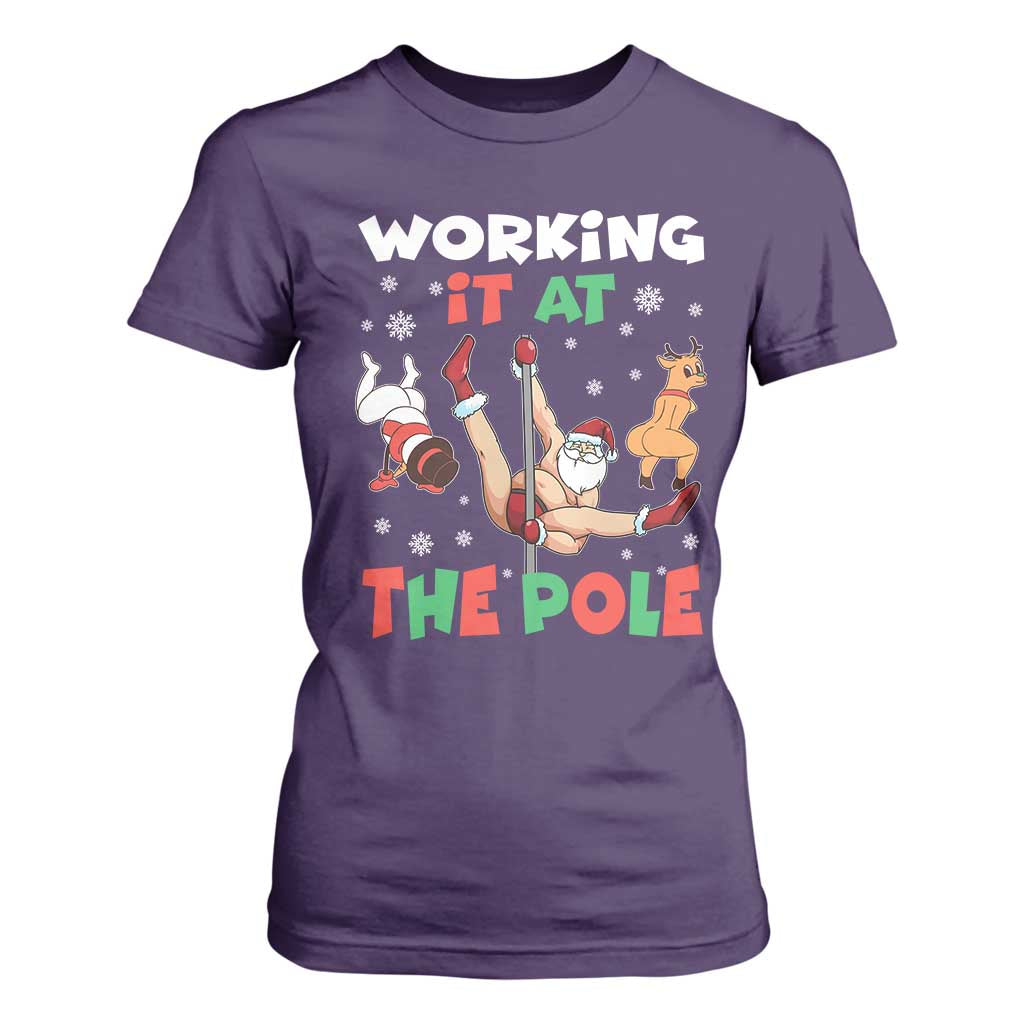 Funny Christmas Naughty Santa T Shirt For Women Working It At The Pole TS11 Purple Print Your Wear