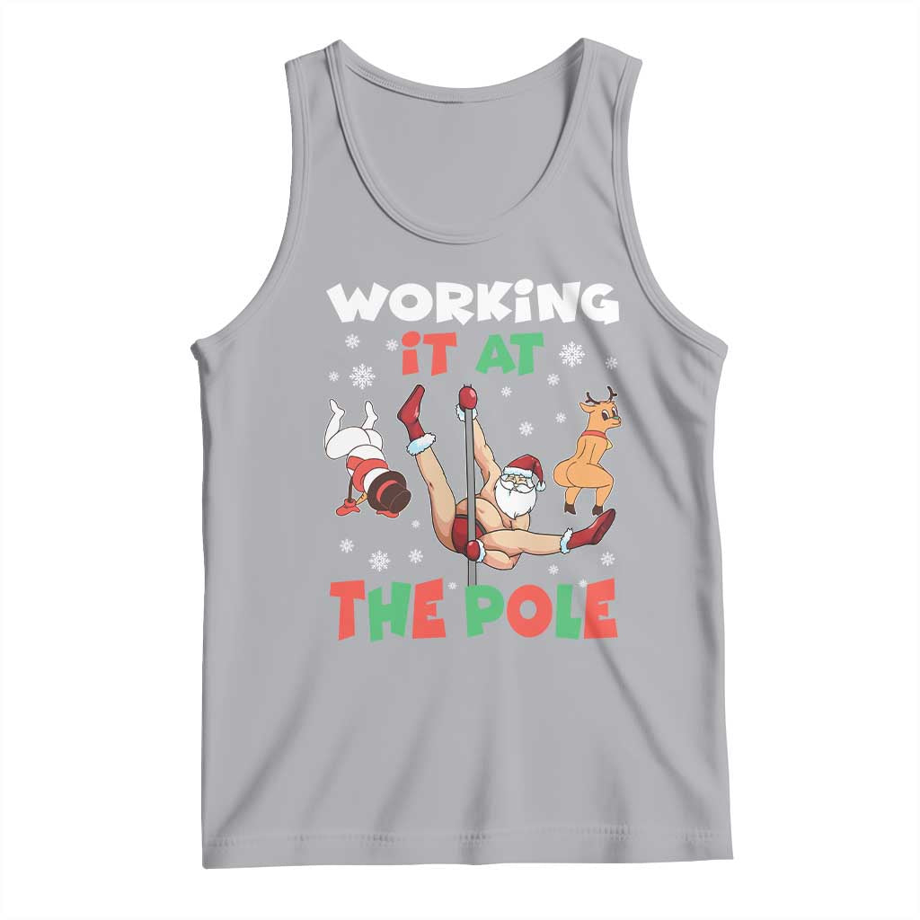 Funny Christmas Naughty Santa Tank Top Working It At The Pole TS11 Athletic Heather Print Your Wear