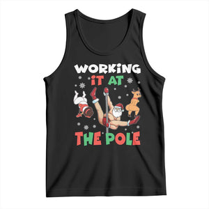 Funny Christmas Naughty Santa Tank Top Working It At The Pole TS11 Black Print Your Wear