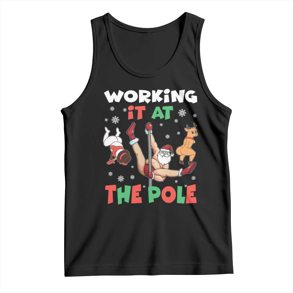 Funny Christmas Naughty Santa Tank Top Working It At The Pole TS11 Black Print Your Wear