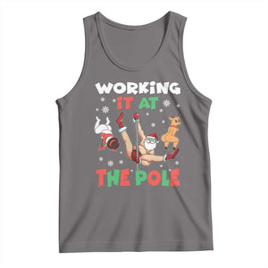 Funny Christmas Naughty Santa Tank Top Working It At The Pole TS11 Deep Heather Print Your Wear
