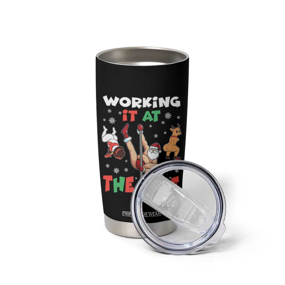 Funny Christmas Naughty Santa Tumbler Cup Working It At The Pole TS11 Print Your Wear