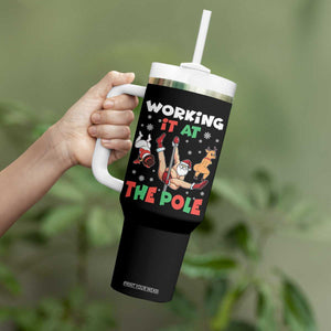Funny Christmas Naughty Santa Tumbler With Handle Working It At The Pole TS11 Print Your Wear