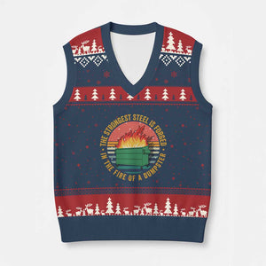 Funny Lil Dumpster Fire V-Neck Knit Sweater Vest The Strongest Steel Is Forged In The Fire Of A Dumpster TS11 Navy Red Print Your Wear