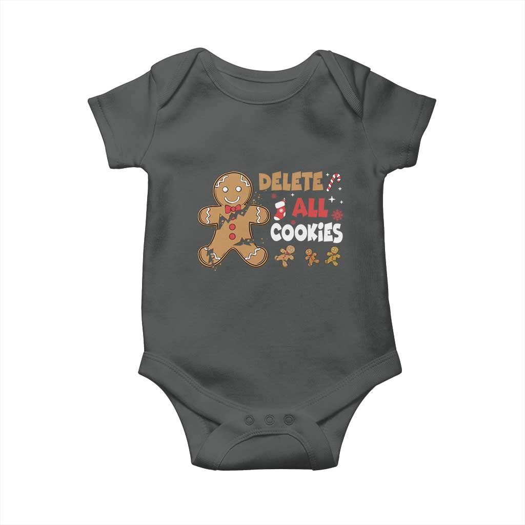 Funny Christmas Delete All Cookies Baby Onesie Xmas Gingerbread TS11 Dark Heather Print Your Wear