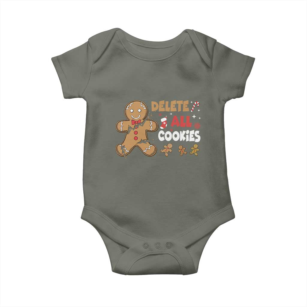 Funny Christmas Delete All Cookies Baby Onesie Xmas Gingerbread TS11 Military Green Print Your Wear