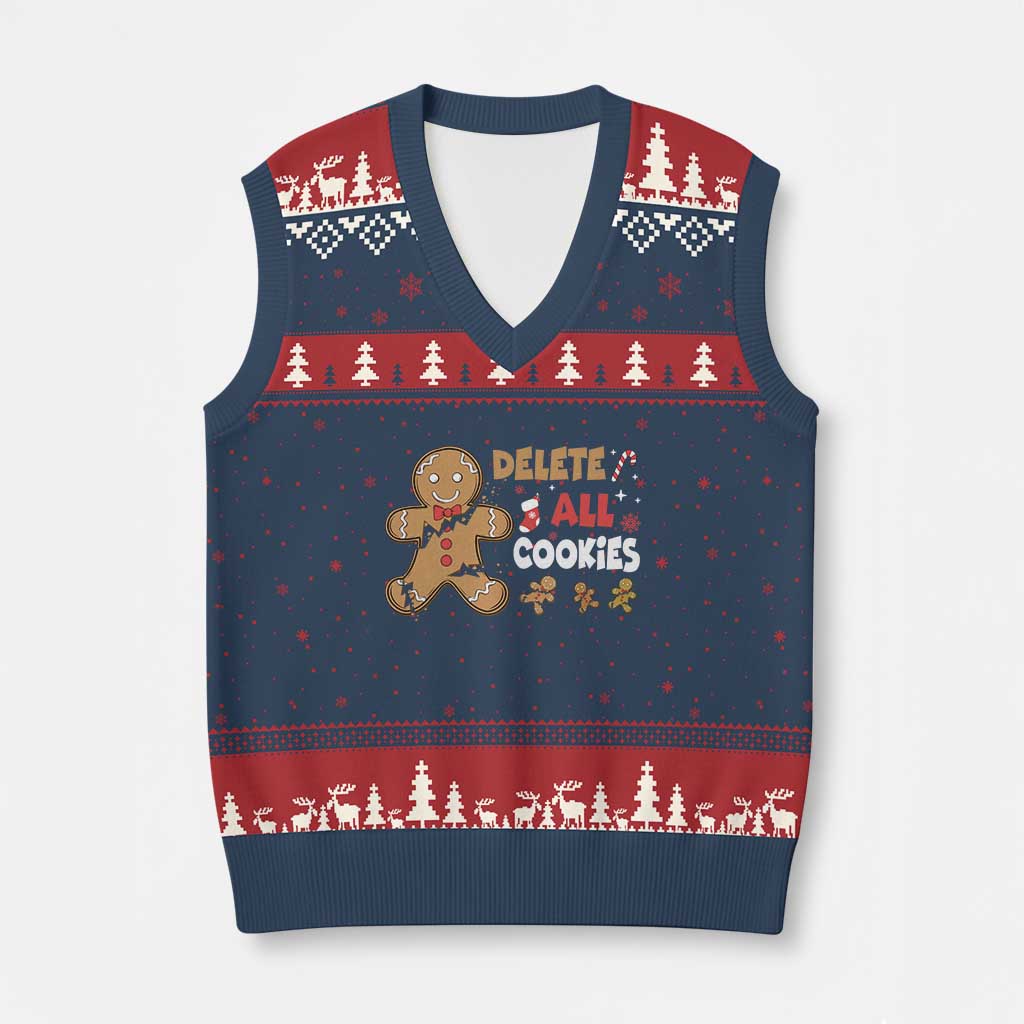 Funny Xmas Delete All Cookies V-Neck Knit Sweater Vest Xmas Gingerbread TS11 Navy Red Print Your Wear