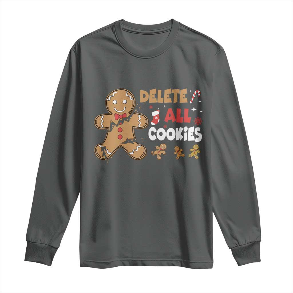 Funny Christmas Delete All Cookies Long Sleeve Shirt Xmas Gingerbread TS11 Dark Heather Print Your Wear